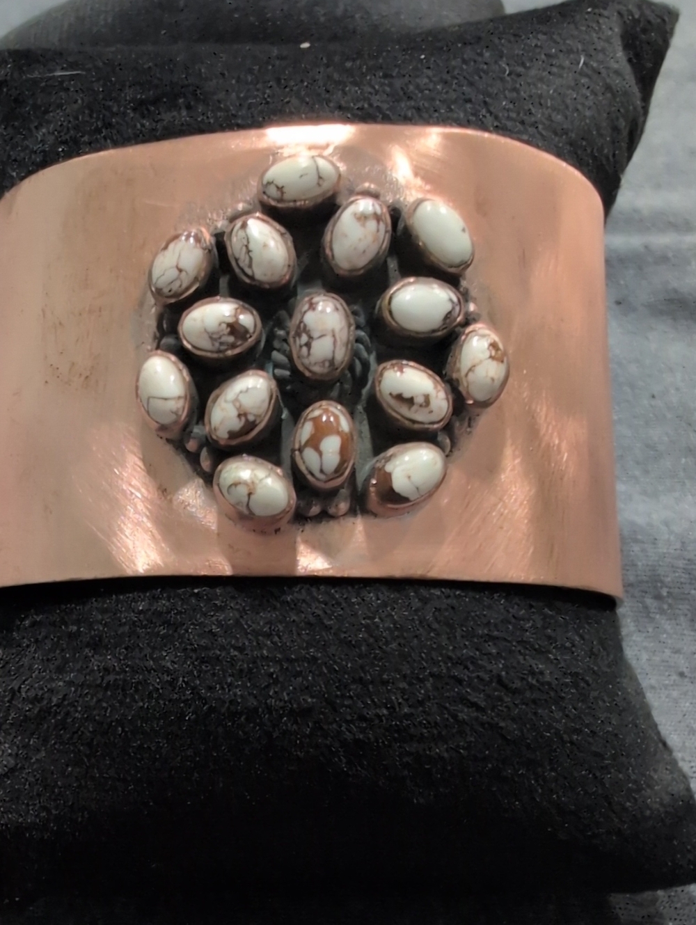 Copper Cuff Bracelet with Wild Horse Turquoise Cluster